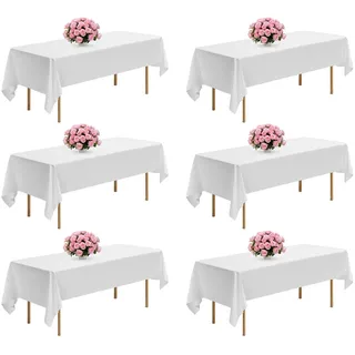VEVOR 6 x Tischdecke Tischwäsche 1524x2591 mm, wiederverwendbarer Tischdeckenschutz, maschinenwaschbares Tischtuch aus Polyestergewebe für Partys Hochzeiten Bankette formelle Veranstaltungen, Weiß