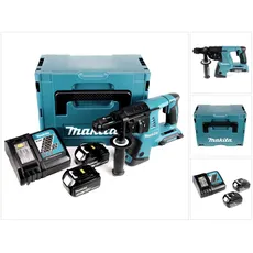 Makita, Bohrmaschine + Akkuschrauber, DHR 264 2 x 18 V / 36 V Li-Ion SDS Plus Akku-Bohrhammer in Makpac 4 mit Einlage + 2x 3,0 Ah A (Akkubetrieb)