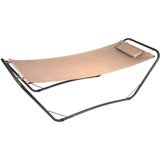 Hängematte für den Garten aus Stahl – Hängematte mit Halterung und Kissen, ideal zum Entspannen auf der Terrasse oder dem Balkon, robuste Struktur aus Metall, Tragkraft 100 kg, 210 x 80 x 65 cm, Beige