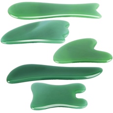 Gua Sha Stein Massagewerkzeug,5 Stück Natürliches Jade Guasha Board Massagesteine,Scraping Massage-Tool für SPA Gesichtspflege Anti-Aging,Guasha Tool zur Gesichts- und Körperbehandlung(Grün)