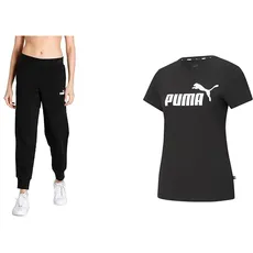 PUMA Damen Sweatpants Tr Cl Jogginghose, Black, L EU & Damen ESS logo te T shirt, Black, XL EU