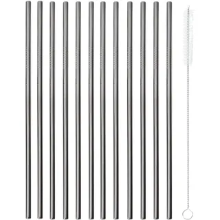 Paderno 41490B00 12 Trinkhalme Cm 21,5 C/Bürste Edelstahl AISI 304, schwarz Gewehrcreme 18/10