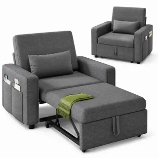 YITAHOME Schlafsofa 3-in-1, 192×88cm, 5-Stufig Schlafsessel, Hellgrau | Ausziehbar Schlafcouch Mit Bettfunktion, 160kg, Stahlrahmen, Leinen, Kissen & Tasche, Rollen, für Wohnzimmer & Gästezimmer