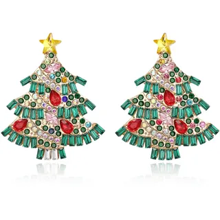 EVER FAITH Weihnachtsbaum Ohrstecker, funkelnde Strass niedlich Christmas Tree Weihnachten Ohrringe für Damen Urlaub Schmuck Geschenke Grün