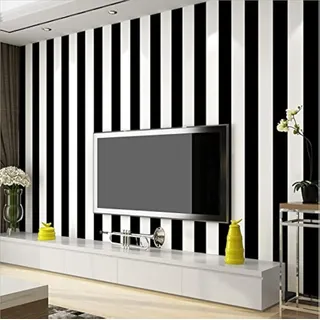 KeTian modernen minimalistischen Vertikal gestreift PVC Tapete für Schlafzimmer Wohnzimmer, PVC, schwarz/weiß, 0.53m (1.73' W) x 10m(32.8'L)=5.3m2 (57 sq.ft)