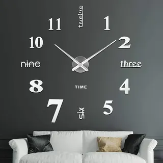 SOLEDI 3D Wanduhr Groß XXL zum Kleben - DIY Mute Modern Uhr Wandtattoo für Wohnzimmer Küche Schlafzimmer Office (60-120cm)