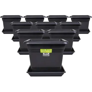 2friends 10er Set Blumenkübel groß außen 40x40cm - Pflanzkübel Anthrazit mit Untersetzer - Blumentopf 40 cm Durchmesser - Premium Kunststoff - Frostsicher & UV-beständig - Stapelbar - Made in Germany