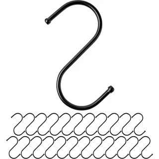 S-Haken zum Einhängen, 24 Stück, in Schwarz, Metallhaken für bis Ø 32 mm Stangen, Länge 85 mm, S Haken für Küche, Kleiderstange, Garage, Topf, Pfanne, Tasse, Hängehaken, Küchenhaken, Doppelhaken Set