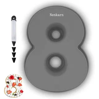Nenkarn Silikon Backform Zahlen, Backform Zahl 8, Kuchenform Zahlen Groß 25cm, Number Cake mit Dekoration zum Backen, Geburtstag und Jahrestag, BPA frei, Anti-Stick