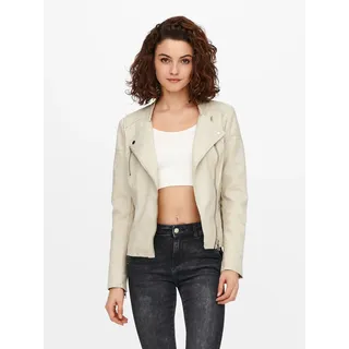Lederimitatjacke ONLY "ONLAVA FAUX LEATHER BIKER OTW NOOS", Damen, Gr. 34, beige (silber lining), Web, Obermaterial: 87% Polyester, 9% Baumwolle, 4% Viskose, unifarben, figurbetont kurz, Jacken Lederimitatjacke, mit Biker-Details