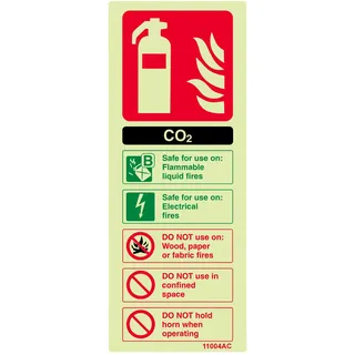 VSafety Feuerlöscher-Schild, im Dunkeln leuchtend, CO2-Kennzeichnung, 75 x 200 mm, starrer Kunststoff