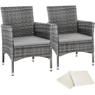 tectake Rattanstuhl 2er Set Nantes,59 x 57 x 85 cm, grau/hellgrau , Grau , Kunststoff , 57x85x59 cm , Gartenmöbel, Gartensessel, Gartenstühle