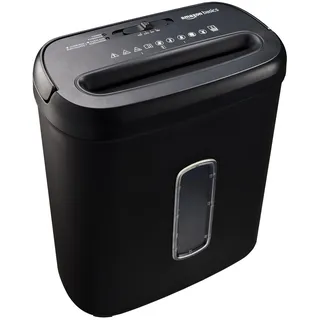 Amazon Basics Querschnitt Aktenvernichter für bis zu 8 Blättern, Papier und Kreditkarten, Aktenvernichter, bis zu 8 Blätter (neues Modell, schwarz)