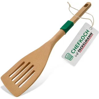 Chefkoch Schlitzwender aus nachhaltigem Buchenholz – Ergonomisch & schonend für antihaftbeschichtete Pfannen, mit Anti-Rutsch-Ring, 31,3 x 7,3 cm