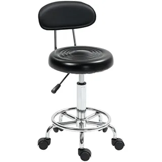 Homcom Rollhocker höhenverstellbar Drehhocker Drehbar Salon Hocker mit Lehne, Rädern , Schwarz , Kunststoff , 32x86x40 cm , Büromöbel, Bürostühle, Bürohocker