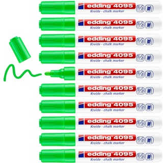 edding 4095 Kreidemarker - hell-grün - 10 Kreidestifte - Rundspitze 2-3 mm - Kreidestift für Tafel abwischbar - zum Beschriften von Fenster, Glas, Spiegel - Tafelstift mit deckenden Farben