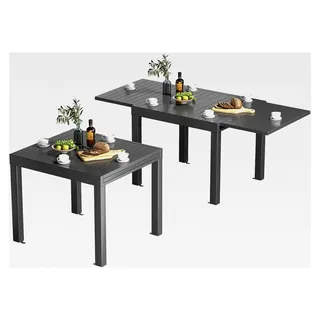 Ausziehbarer Gartentisch, wetterfester Gartentisch aus Aluminium, 80/160 x 75 cm, Esstisch für 4-6 Personen, geeignet als Gartentisch, Partytisch, Balkontisch, Dunkelgrau