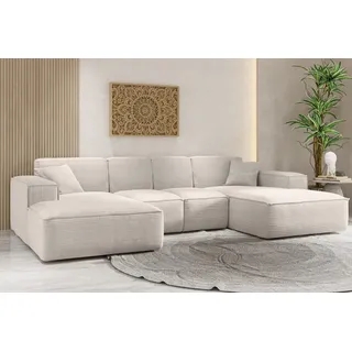 kaiser möbel Ecksofa, Eckcouch U form, Wohnzimmer Couch Large 342cm SIENA stoff Poso Beige - Couches, Wohnlandschaften, Ecksofas
