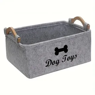 HUATEEN Hundespielzeug Aufbewahrung Korb,Großer Grauer Filzkorb für Hunde Welpenspielzeug Organizer Aufbewahrungsbehälter für Haustierspielzeug mit Griffen 38 x 25 x 18 cm