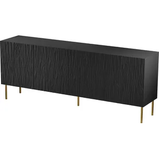 Furniture24 Sideboard 190 cm JUNGLE mit 4 Türen Kommode Wohnzimmerschrank Schrank Schwarz - Schwarz