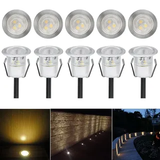 CHNXU 10er Set Terrassen Einbaustrahler LED Bodeneinbaustrahler Ø30mm 0.6W Aussen DC12V Warmes Weiß IP67 Wasserdicht LED Einbauleuchten Deckenstrahler für Küche Garten Treppen Bad Balkon