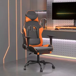 The Living Store Gaming-Stuhl mit Fußstütze Schwarz und Orange Kunstleder - Schwarz