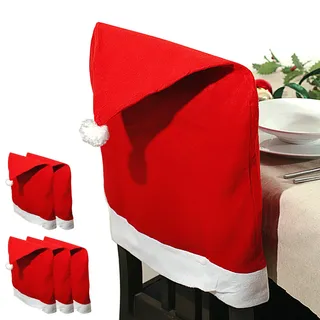Cepewa Stuhlhusse Nikolausmütze 6er Set | Filz Stuhlüberzug 50x60cm | Weihnachtsmannmütze Husse (1 x 6er Set Stuhlhusse)