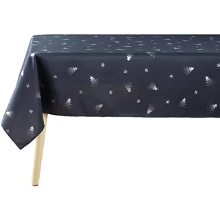 douceur d'intérieur Sapin Tischdecke, rechteckig (150 x 300 cm), Marineblau/Silber, metallisch bedrucktes Polyester