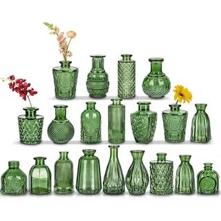 20er-Set Kleine Vasen Kleine Glasvase Vintage Deko Vasen Set Blumendekoration für Tischdeko Mittelstücke, Hochzeitsdekorationen, Blumen Deko Wohnzimmer Bad Muttertagsgeschenk, Grün