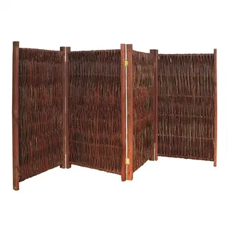NOOR Weiden Paravent - klappbarer Sichtschutz 4-teilig - 120 x 240 cm | Geflochtene Trennwand aus Weide mit Kiefernholzrahmen - wetterfester Sicht- & Windschutz für Garten, Terrasse & Balkon