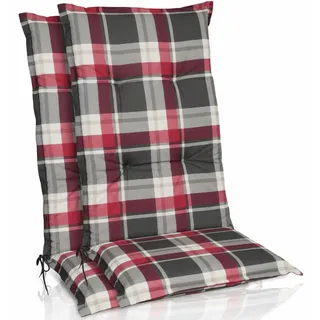 Beautissu Hochlehner Auflage 120 x 50 cm rot kariert 2 St.
