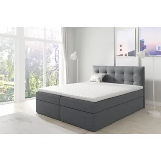 Boxspringbett Schlafzimmerbett OVIEDO XL 200x220cm Stoff Dunkelgrau - Dunkelgrau