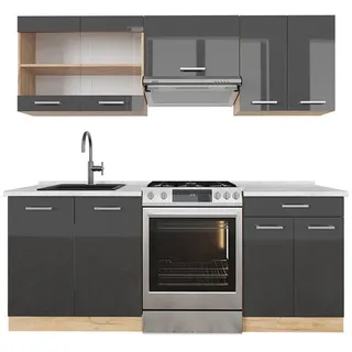 Vicco Küchenzeile R-Line 200 cm Anthrazit Hochglanz/Eiche