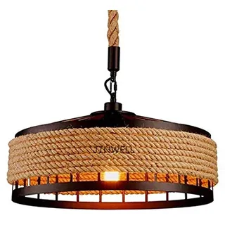 Vintage Hängelampe Seilampe Pendelleuchte E27 Retro Industrie Pendellampe Loft Kronleuchter Rustikal Hanfseil Eisen Leuchter Wohnzimmelamp Runde Hängend Eisen Esszimmer Käfig Café Deckenlampe