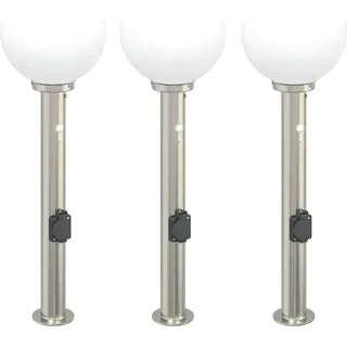 vidaXL Pollerleuchten mit Sensor&Steckdose 3 Stk. 80 cm Edelstahl IP44 - Silber