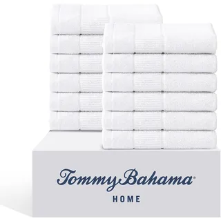 Tommy Bahama - Waschlappen, saugfähiges und lichtbeständiges Baumwollhandtuch-Set, modische Badezimmerdekoration (Island Retreat White, 12-teilig)
