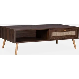 sweeek - Couchtisch mit Rattan-Geflecht 110 x 59 x 39 cm - Dunkles Holz - Dunkelbraun