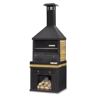 Schwarzer Grillkamin aus Holz und Edelstahl für Garten und Terrasse - Schwarz