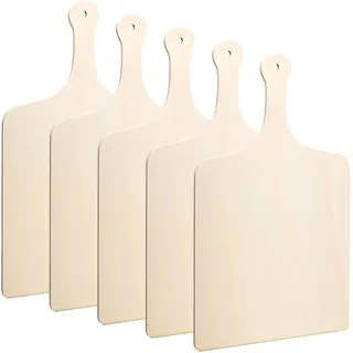 SHUESS 5 Stück Pizzaschieber Holz 42x30 cm 8mm, Pizzaschaufel Holz mit kurzem Stil, Pizzabrett aus Pappelholz & Flammkuchenbrett Set, Brotschieber Holz für Hausgemachte Pizza und Brot