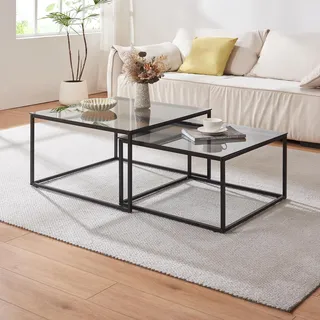Couchtisch 2er Set 'Tromlaslo' Metallgestell quadratisch Rauchglas, grau - Grau