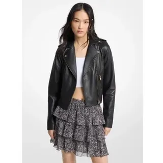 Michael Kors für Damen. MT520IE8RK Schwarze Leder-Bikerjacke (L), Lässig