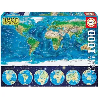 EDUCA - Puzzle Weltkarte Neon 1000-tlg