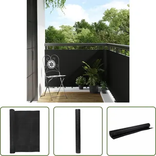 The Living Store Balkon-Sichtschutz Schwarz 500x80 cm Poly Rattan - Schwarz