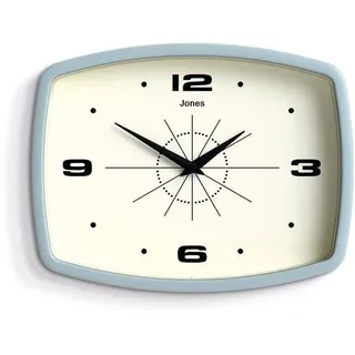 Retro-Fernsehuhren-Klassiker | Rechteckige Vintage-Kurzwellen-Uhr | 25 Zentimeter | Himmelblau | Mit Mid-Century-Modern-Design | Für Wohnbereich, Esszimmer oder Büro