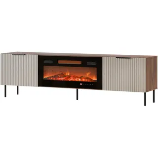 Mirjan24 Tv-Lowboard Almera 06 mit Kamin , Nussbaumfarben, Kaschmir , Metall , Rechteckig,Rechteckig , rund , 181x53x42 cm , Wohnzimmer, TV Möbel, Lowboards, Lowboards stehend