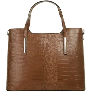 Cluty Henkeltasche CLUTY, Damen, Gr. B/H/T: 37cm x 29cm x 16cm onesize, braun (cognac), Leder, Reptilienprägung, Taschen, echt Leder, Made in Italy