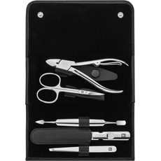 Bild Maniküreset 5-teilig für Nagelpflege und Pediküre aus Rindleder mit Druckknopf, Schwarz