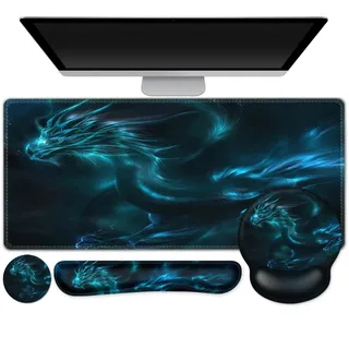 4-in-1 Mauspad Set, Mauspad mit Gelkissen+Handballenauflage Tastatur+Untersetzer+Großes Mauspad Mousepad Schreibtischunterlage mit Ergonomischem Design für Das Office