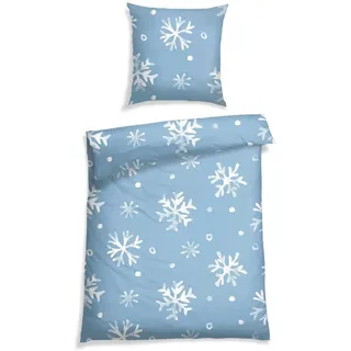 SCHIESSER Bettwäsche »Skadi aus weicher Baumwolle mit weißen Schneeflocken« 2 Stk. tlg. MADE IN GREEN by OEKO-TEX®-zertifiziert, 70371634-0 Blau 1 Stk.