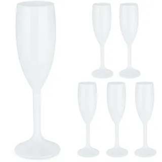 Relaxdays Sektgläser Kunststoff, 6er Set, bruchfest & BPA-frei, Mehrweg Champagner Gläser, 160 ml, Sektbecher, weiß